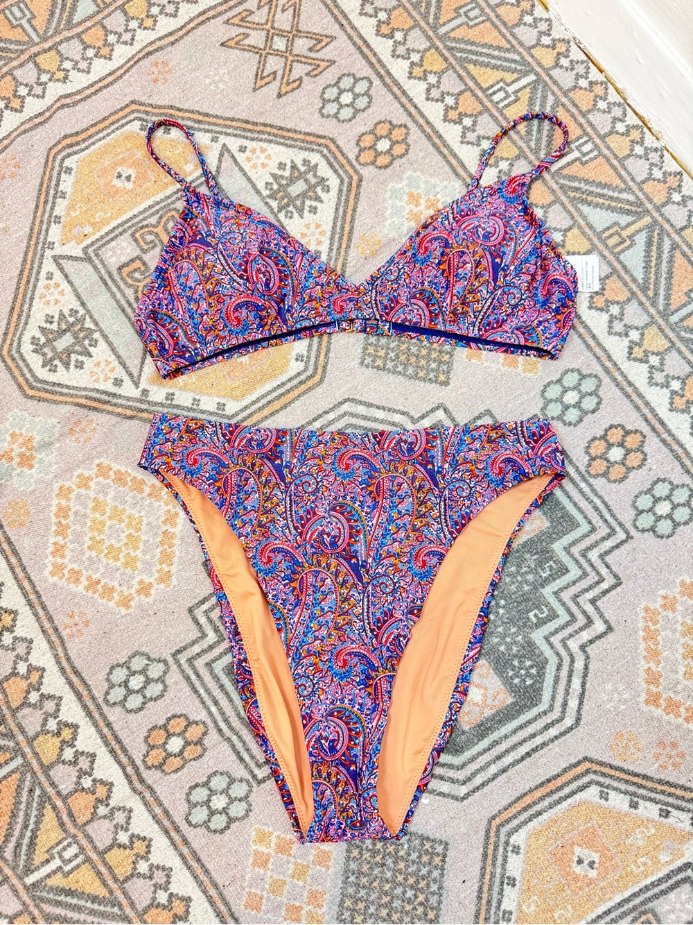 J. Crew Women French Bikini Set High Waist in Liberty Tropical Prince Paisley Sm